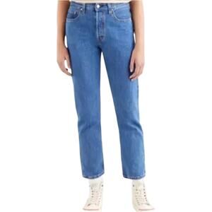 Levi's 501 Crop Jeans Straight Leg High Rise Distressed Breeze Stone Blue 29/28